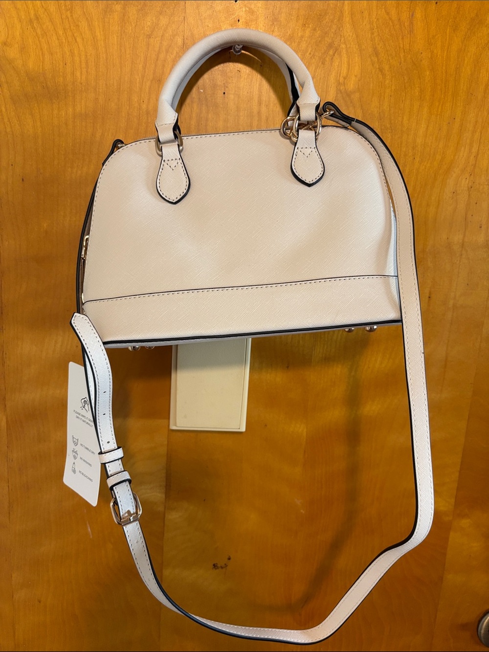 Cream Mini Satchel Crossbody Bag with Top Handle